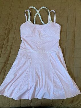 JoyLab Light Pink Polka Dot Swimdress with Floral Crossback Straps